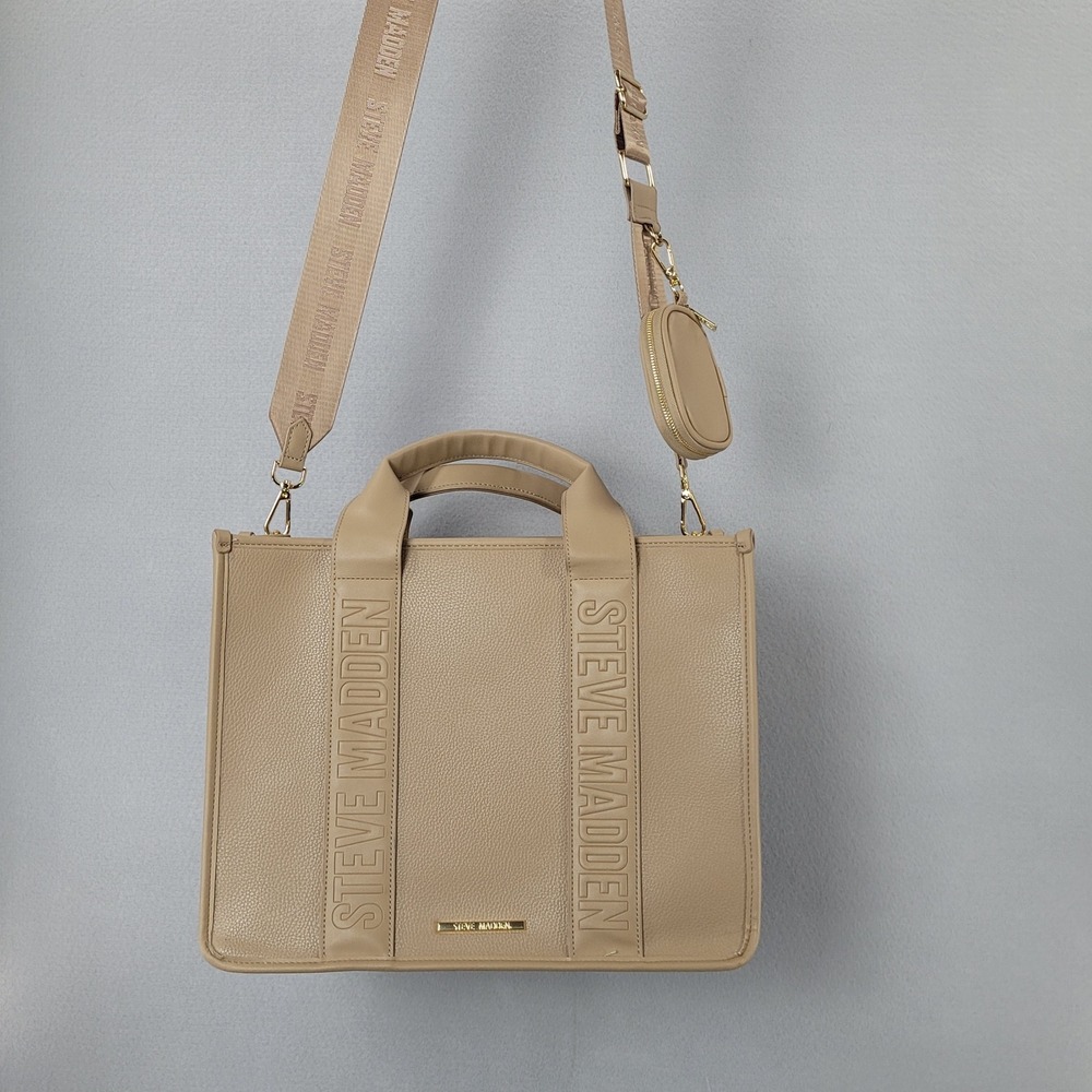 Steve Madden Satchel Bwebber-EL Sandstorm Beige Logo Strap Pouch Bag DT623705 OS - Picture 2 of 16